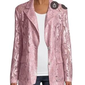 BECKER‎ Pink Lace Blazer Jacket with Jeweled Buttons & Cuffs Large Coquette Girl